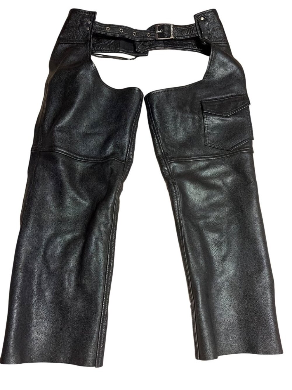 Pro Rider Genuine Leather Black Motorcycle Chaps Size L 32" - 38"